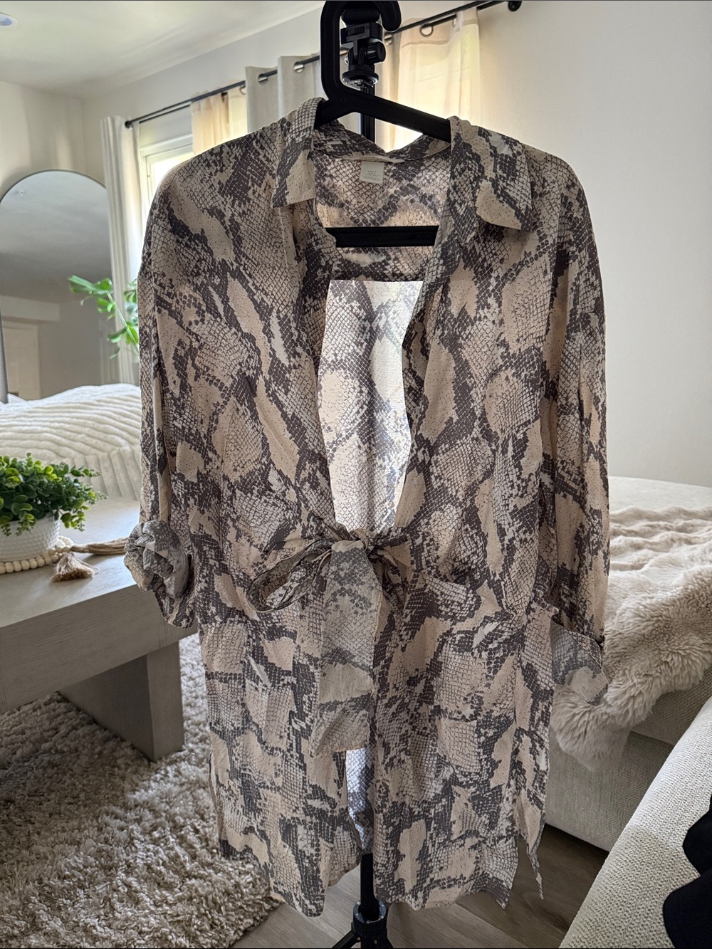 Sheer Snake Print Blouse in Beige & Gray